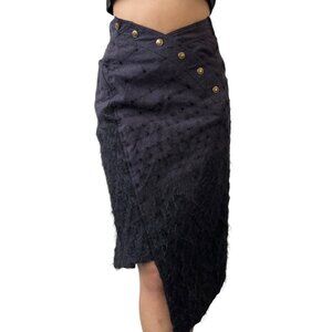 Christian Dior Vintage Logo Asymmetry Skirt #36 Snap Purple Black Wool [102553]